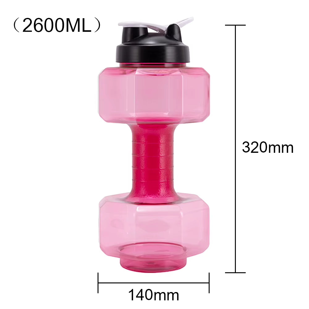 2600Ml Multifunctional Gym Sports PET Dumbbell Shaped Kettle Outdoor Fitness Cycling Camping Cold Water Bottle Cup