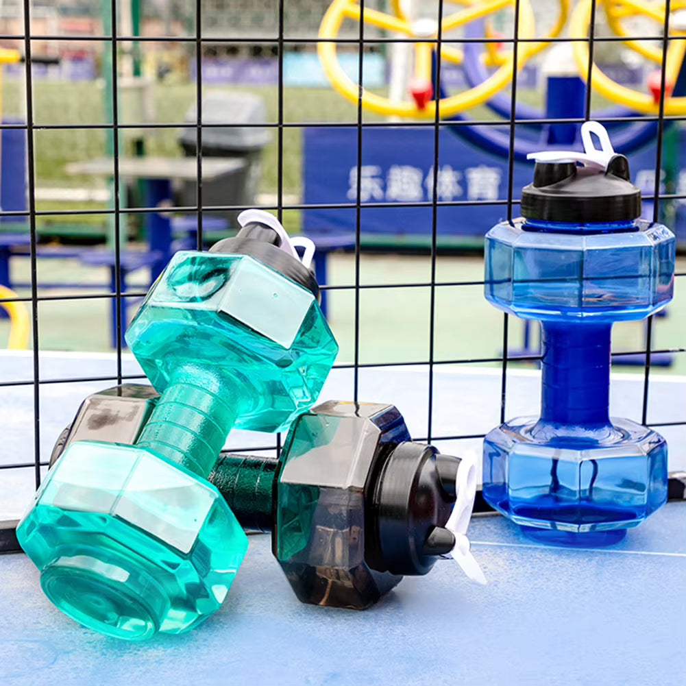 2600Ml Multifunctional Gym Sports PET Dumbbell Shaped Kettle Outdoor Fitness Cycling Camping Cold Water Bottle Cup