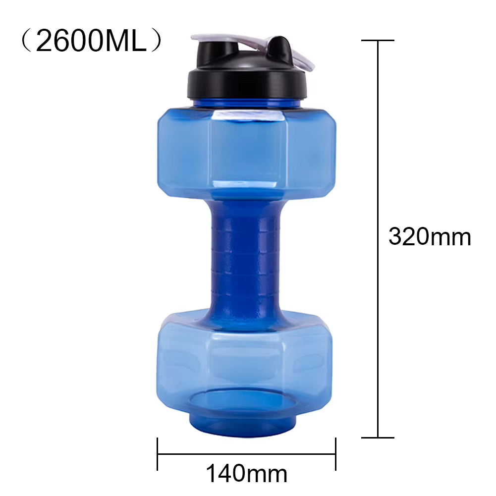 2600Ml Multifunctional Gym Sports PET Dumbbell Shaped Kettle Outdoor Fitness Cycling Camping Cold Water Bottle Cup