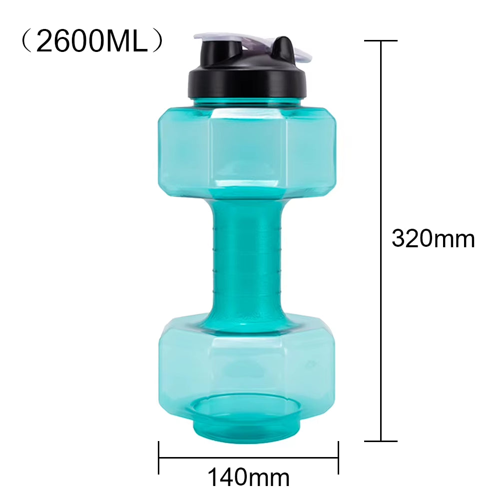 2600Ml Multifunctional Gym Sports PET Dumbbell Shaped Kettle Outdoor Fitness Cycling Camping Cold Water Bottle Cup