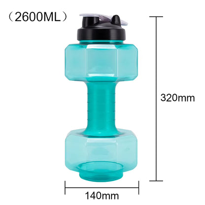 2600Ml Multifunctional Gym Sports PET Dumbbell Shaped Kettle Outdoor Fitness Cycling Camping Cold Water Bottle Cup