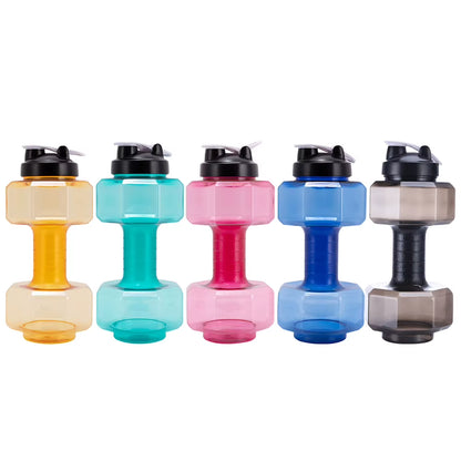 2600Ml Multifunctional Gym Sports PET Dumbbell Shaped Kettle Outdoor Fitness Cycling Camping Cold Water Bottle Cup