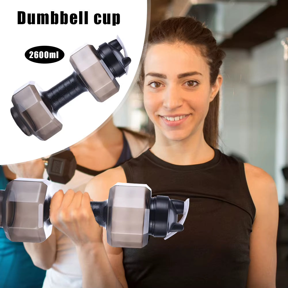 2600Ml Multifunctional Gym Sports PET Dumbbell Shaped Kettle Outdoor Fitness Cycling Camping Cold Water Bottle Cup